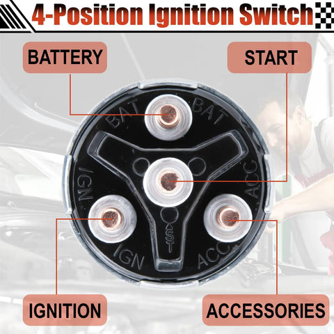 Universal 12V Four Position Ignition Switch With Key For Cars Trucks Trailers Forklifts And More Acc Off IGN Start 4 Terminal