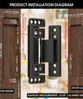 Installation diagram of 2 Pack Ultra Thin Hidden Door Hinges 4.5 Inch Heavy Duty Concealed Hinges for secret doors, showing measurements.