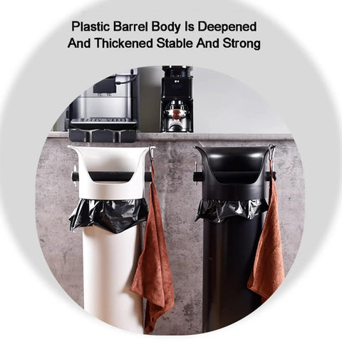 Floor Standing Espresso Knock Box For Hassle Free Daily Pulls - Heavy Duty Commercial Coffee Grounds Bin With Sturdy Tamping Rod And Trash Liners - Clean White Kitchen Counter Essential, black and white bins on countertop