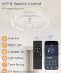 Twenty Inch Low Profile Ceiling Fan With Bright Light Kit Using Super Chill App Remote To Bring You Sweet Crisp Breezes Every Single Day Featuring Six Speeds Reversible Motor And Tunable Lighting Anywhere, displaying the remote control and app for easy operation.
