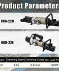 Product Parameters for Heavy Duty Portable Electric Rebar Bender With 1200W Copper Motor Bends Steel Rods From 8 To 22 Mm.