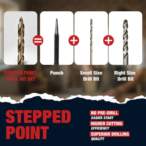 Image illustrating the components of the M35 Cobalt TiAlN Coated Stepped Point Drill Bit Set, 29 Pc, 1/16 to 1/2 Inch in 1/64 Inch Increments.