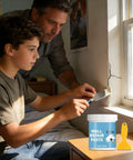Father and son using wall repair paste near a window, hydrophobic wall putty for quick crack repair and easy go to application.