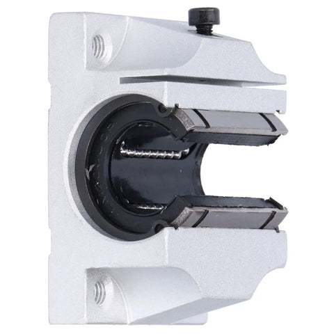 Side view of Aluminum Alloy 20mm Bore Linear Ball Bearing Slide Block with 68mm Length and Open Guide for CNC Machines and Electronic Equipment.