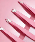 Pink Stainless Steel 4 In 1 Tweezers Set For Women With Precision Slant Pointed And Classic Tips Includes Travel Bag For Brows Facial Hair Splinters Ingrown Hair Removal And Fine Detail Grooming, pink stainless steel tweezers set