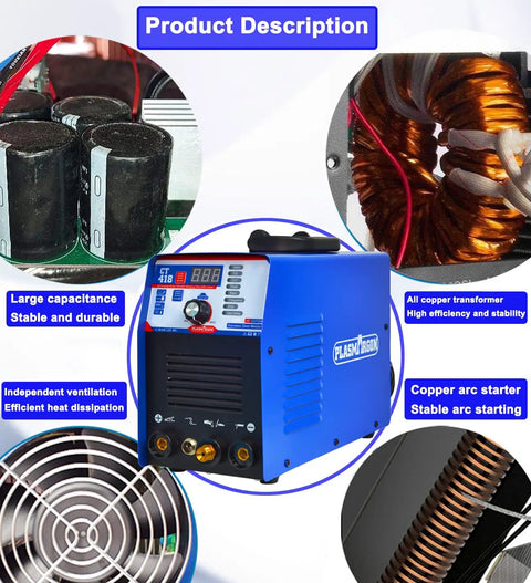 3 In 1 Plasma Cutter And Welder Combo Machine With Dual Voltage 110V 220V, 40A Plasma, 180A Lift TIG, 180A Stick, front view