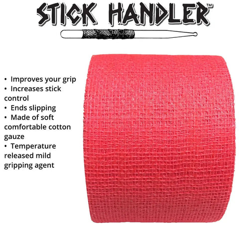 Pro Grade Red Drumstick Grip Tape Delivers Slick Anti Slip Stick Control crafted from soft cotton gauze, 38mm x 9.14m roll.
