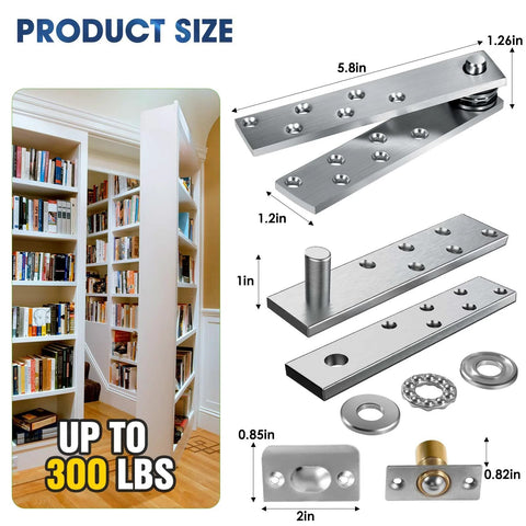 Hidden Pivot Hinges For Heavy Duty Wood Doors Up To 300 Lb Side Mount Invisible Door Hardware Stainless Steel Rustproof Ball Catch Kit