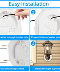 PVC Vertical Siding Lamp Mounting Kit With Built In Electrical Box For Exterior Lights Four Inch Diameter Octagon Mount Fits Half Inch Siding Durable Vinyl Block For Easy No Sweat Outdoor Lighting Install, white octagon mount