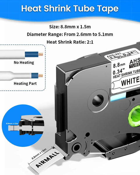 Top Shelf Heat Shrink Label Tape Compatible With Hse221 Refill Roll featuring 8.8mm x 1.5m durable plastic sleeve used for labeling.