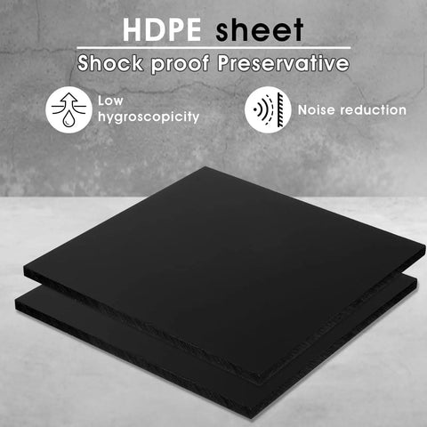 Two Piece Black HDPE Sheet Set 12 Inch By 12 Inch By One Half Inch Thick Workhorse Quality Durable High Density Polyethylene Plastic Sheets For DIY Projects Machining And Heavy Duty Home Workshop Use