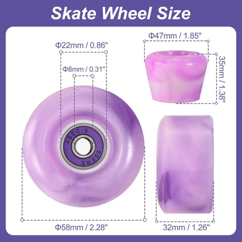 Product diagram of Eight Pack Roller Skate Wheels 82A Wear Resistant PU Replacement For Quad Skates And Skateboards showing dimensions.
