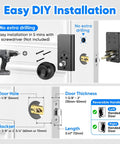 Easy DIY installation guide for Game Changer Keyless Entry Deadbolt Door Lock with Sleek Knobs, showing tools and sizes.