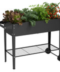 32 Inch Tall Raised Garden Bed With Wheel Planter Box For Backyard And Balcony Easy Move With Ergonomic Handle Dual Layer Drainage