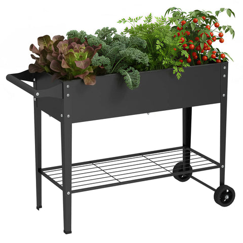32 Inch Tall Raised Garden Bed With Wheel Planter Box For Backyard And Balcony Easy Move With Ergonomic Handle Dual Layer Drainage