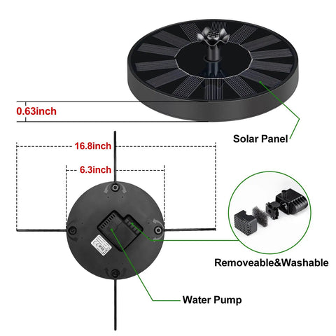 Solar Fountain Pump With Adjustable Spray Height, Glass Panel Bird Bath Fountain With 6 Nozzles For Outdoor Garden Pool Pond