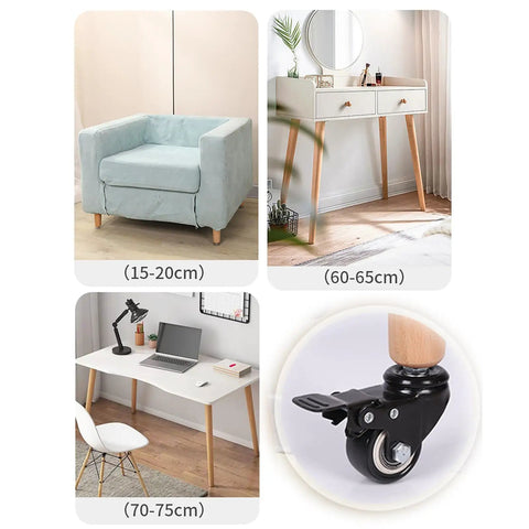 Heavy Duty Solid Wood Table Legs With Lockable Rolling Casters Tapered Furniture Base Natural Finish Smooth Glide Quick Lock Roll Setup Sturdy Desk Or Dining Support Set Of Four Pieces 28 Inches Tall
