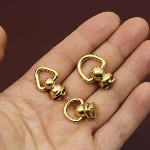 Solid Brass D Ring Ball Stud Rivets With Screws 1.1x0.47 Inch Two Pack For Leather Craft DIY Saddlery And Gear Mounting Sturdy Hardware For Belts Straps And Bags, brass rivets in hand