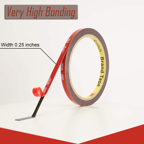 Double Sided Mounting Tape Heavy Duty 0.25 Inch Wide 10 Feet Black Waterproof Foam Tape 5925 VHB Acrylic Adhesive roll on table.