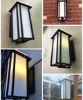 Outdoor Exterior Wall Sconce Lantern Go To Porch Lighting Weatherproof And Rust Resistant Black Finish With Frosted Glass Wet Location Ready E26 Base Ideal For Front Porch Garage Or Driveway Built To Last shown from various outdoor angles