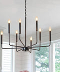 Six Light Black Farmhouse Chandelier With Candlestick Arms For Dining Room, Living Room, Foyer And Kitchen, Rustic Industrial Hanging Ceiling Light, Modern Yet Dope Iron Fixture