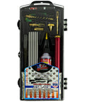 Universal One Stop Gun Cleaning Kit for Pistol Rifle and Shotgun with Premium Stainless Rods Brass Jags Bore Brushes Patches CLP and Grease Made in USA Multi Caliber Cleaning Set in case