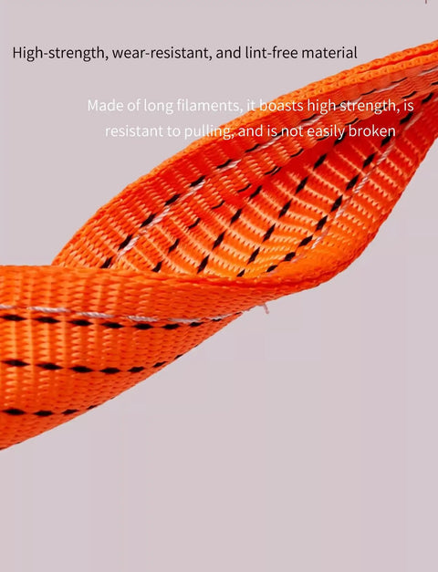 Heavy Duty Cargo Hoisting Net With Three Ton Lift Capacity And Flat Polyester Straps showing detailed close-up of strong, wear-resistant orange material.