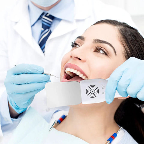 Pro Grade Dental Occlusal Photographic Mirror System With Four Rhodium Intraoral Reflective Mirrors, Anti Fog Fan, LED Lighting Handle, Plated Glass Reflectors, And Comprehensive Oral Inspection Kit used for intraoral exam