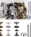 45 Piece Leather Snap Fasteners Kit 15mm Stainless Steel With 4 Install Tools In Silver Bronze Black All In One Kit Built Tough For Clothes Jackets Jeans Bags And DIY Projects
