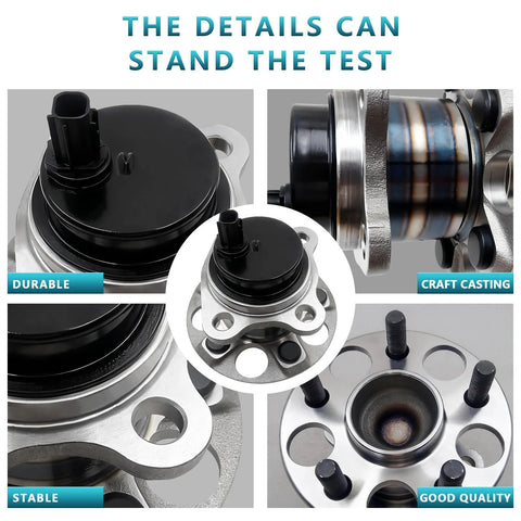 Close-up of Beefed Up Rear Wheel Bearing Hub Assembly 512505 2 Pack for Toyota Prius 2010-2015 with 5 Lug 4 Bolt ABS Hub