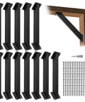 12 Pack 45 Degree Angle Support Brackets For Pergola And Gazebo Frames, Heavy Duty Carbon Steel With Black Powder Coat, Rust Proof Outdoor Connector Hardware For Patio Structures, Weather Resistant, Easy DIY Assembly. 12 black steel brackets with screws