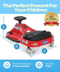 Side view of red 24V Electric Drifting Go Kart For Kids 3 And Up With Glowing Wheels Two Speed Switch Anti Rollover Safety