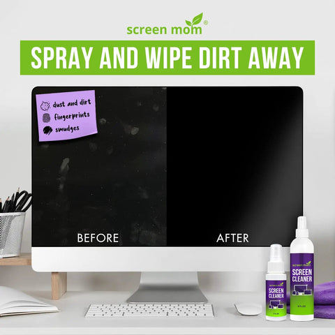 Before and after cleaning with Streak Free Screen Cleaner Spray Bundle With 8oz And 2oz Bottles And Four Microfiber Cloths For Eyeglasses Monitors TVs Laptops Tablets And Electronics Car Display Cleaning Kit