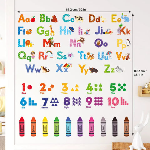 Animal Alphabet And Numbers Wall Decals Set For Kids Rooms Classroom Decor Peel And Stick Removable Letters ABC Educational
