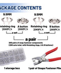 9.5mm Metal Snap Button Kit With Fastener Pliers 800 Pieces And 200 Sets For Clothing And DIY Projects