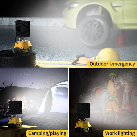 Dope 23W LED Work Light With 2100 Lumens Square Flood Beam in outdoor emergency, camping, and work lighting settings.