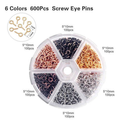 600 screw eye pins in a circular case for Pro Grade Electric Resin Drill Set Pin Vise Mini Hand Drill Kit With 10 Twist Drill Bits