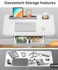 Mobile Standing Desk On Wheels With Drawer, 28 Inch Rolling Laptop Cart With Cup Holder And Hooks, Height Adjustable Workstation With Storage