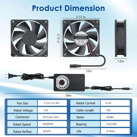 80mm 12V Axial Exhaust Fan With AC Plug Dual Ball Bearings For DIY Soldering And 3D Printer Enclosures Beefed Up Airflow Dial Controller For Strong Cooling And Fume Extraction