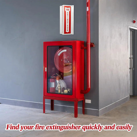 3D Fire Extinguisher Sign With Arrow Down Aluminum Panel Wall Projection Pre Drilled Mounting Holes With Screws And Washers