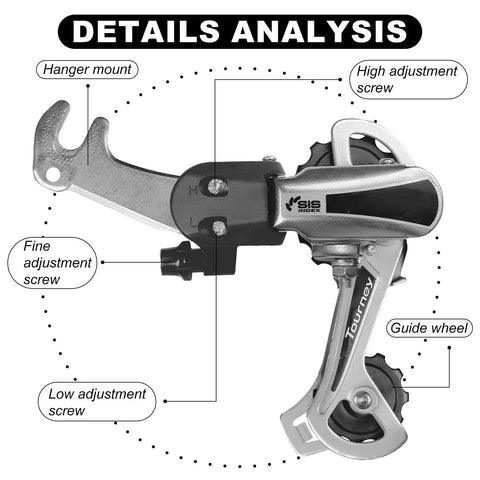 Rear Derailleur TY21B 6/7 Speed Hanger Mount for Mountain Bike, Tricycle, Commuter and Cruiser, detail analysis of screws and guide wheel