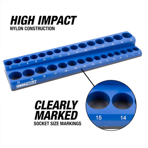 Three Piece Metric Magnetic Socket Tray Set Built Tough With Capacity For Up To 75 Sockets Magnetic Socket Organizer in blue