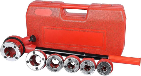 DIY Pro Friendly Ratchet Pipe Threader Kit With 6 Dies 1/4 to 1-1/4 Inch Manual Pipe Threading Tool For Steel and Plastic Pipes