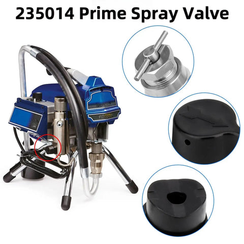 2 Pack 235-014 Prime Spray Valve And Drain Valve Kit For Graco Airless Sprayers Fits 210 230 390 395 490 495 595 3400 Replaces OEM 235-014 Aftermarket Accessory shown with sprayer and valve close-ups