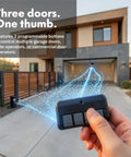 Hand holding Two Pack Universal Garage Door Opener Remote That Works With LiftMaster Chamberlain And Craftsman 1993 To Present