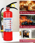 Four Pack ABC Dry Chemical Fire Extinguishers Five Pound All In One Safety Kit with instructional details and fire types.