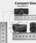 Heavy Duty Universal Shaft Coupler Three Quarter Inch Motor Connector And Steering Joint 12 By 24 By 56 Millimeters shown with measuring rulers.