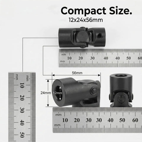Heavy Duty Universal Shaft Coupler Three Quarter Inch Motor Connector And Steering Joint 12 By 24 By 56 Millimeters shown with measuring rulers.