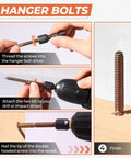 16 Pack One Quarter By Two Inch Hanger Bolts With Driver Bit Heavy Duty Threaded Fastener Kit For Furniture Build Out And Diy Projects No Sweat Assembly Rock Solid Grip Every Time assembly steps with bolts and driver tool.