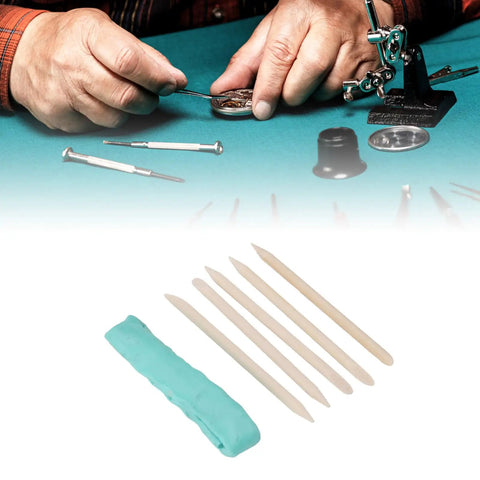 Watch Cleaning Clay Kit With Dual Ended Cleansing Sticks For Dirt And Fingerprints, shown with tools and clay stick for precision work.